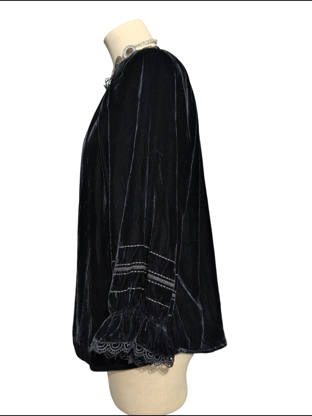 Nwt Democracy Black Velvet Tunic Top Lace Soft Casual Career Black Dress 1X - Picture 3 of 9